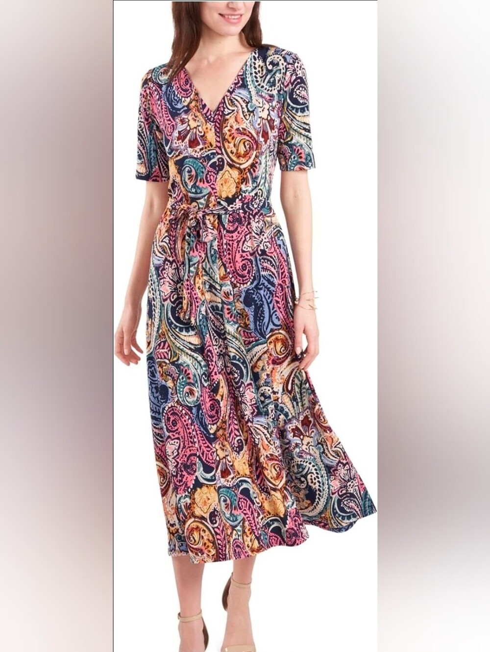 MSK Printed Belted Midi Dress Size XL